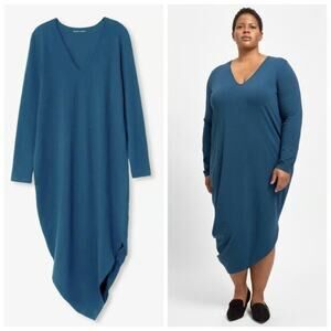 [Universal Standard] Teal Geneva Asymmetric Midi Dress Long Sleeve 14 16 Small